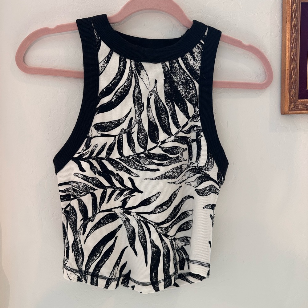 FP Movement by Free People Black and White Leaf Tank Top